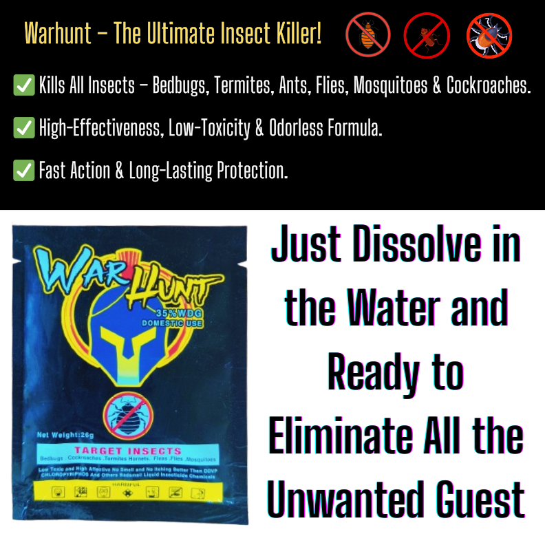 Warhunt – Bed Bug, Termite, Cockroach, Mosquito & Insect Killer | No Smell | Free Sprayer | Fast Action